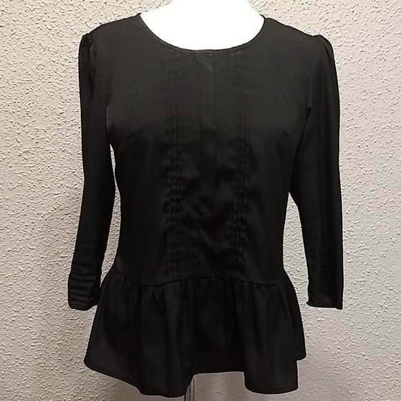 BLACK Peplum Boutique Blouse Size Small - Picture 3 of 5